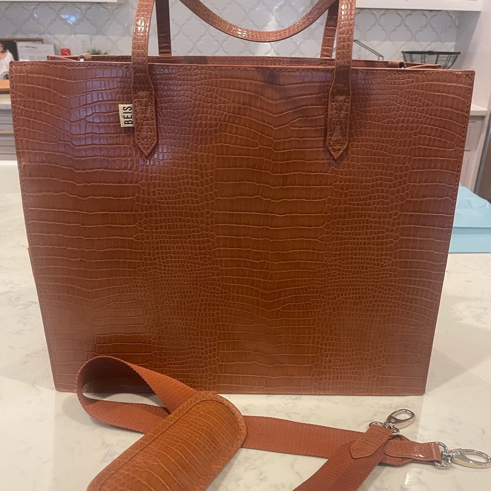Beis Travel Bag - The Work Tote - Cognac Croc - (Larger Size) - Like New